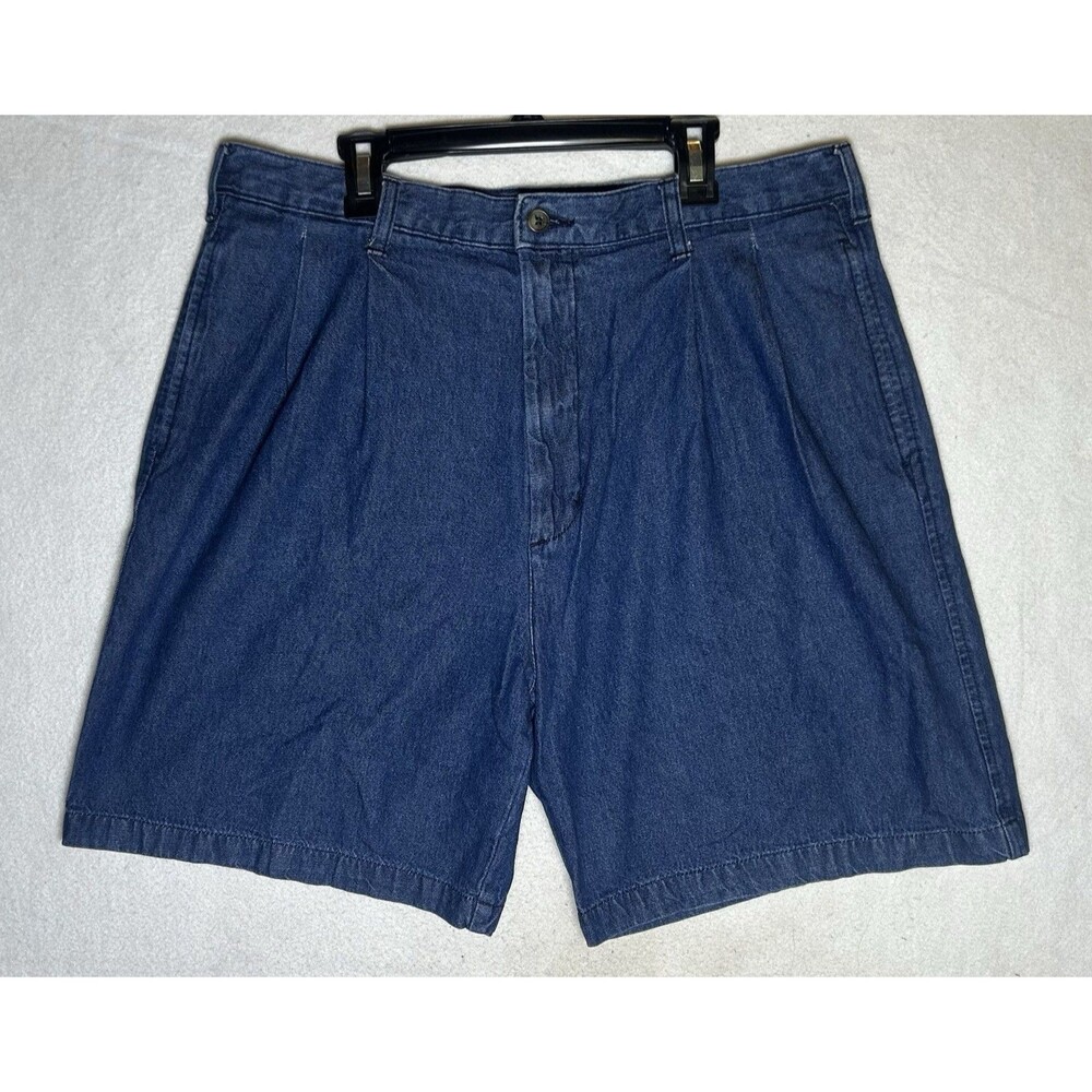Chaps Ralph Lauren Men's 34 Blue Denim Jean Shorts Solid Pockets 8" Inseam